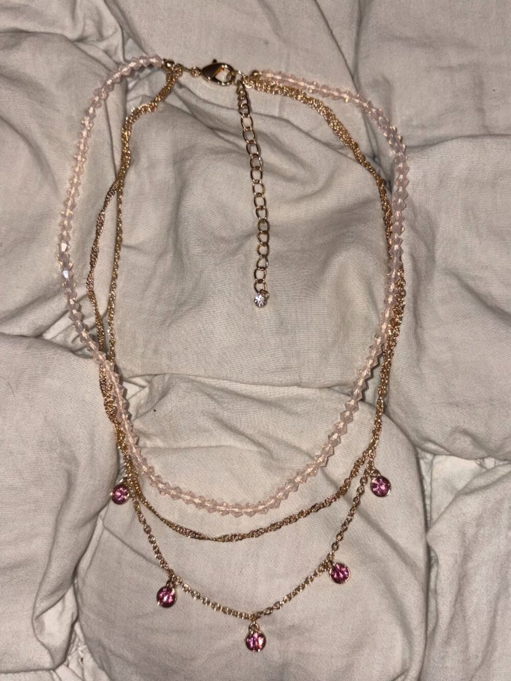 Free People Pink Crystal Layered Charm Necklace – Coquette & Balletcore